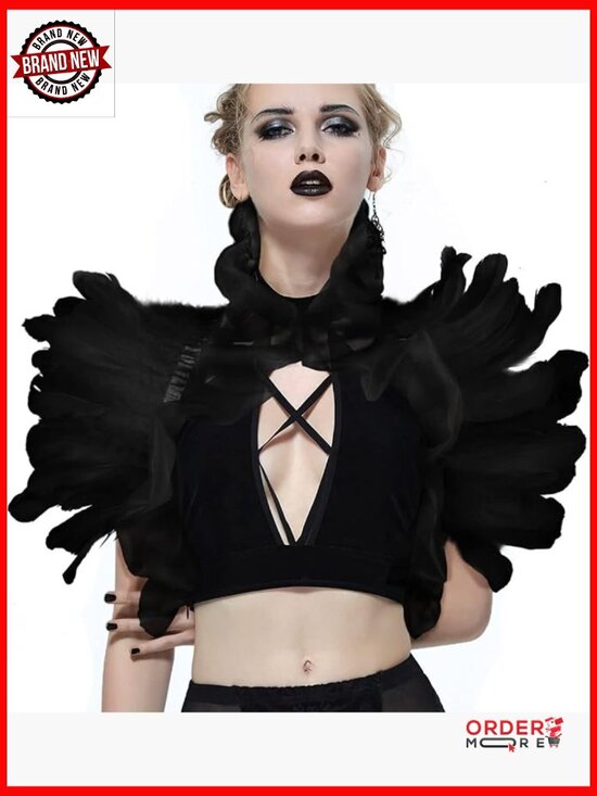 Accessories - Victorian Gothic Feather Shrug Cape Lace Collar Costume Shawl
